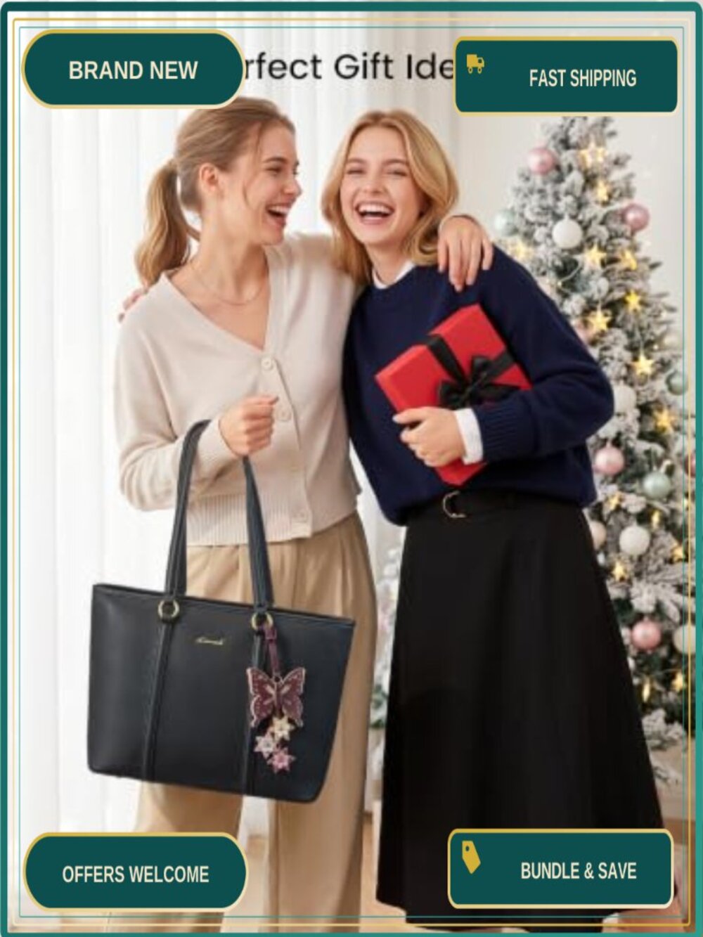 Vegan Leather Tote Bag with Water Bottle Carrier Crossbody Satchel Purse - Picture 2 of 6